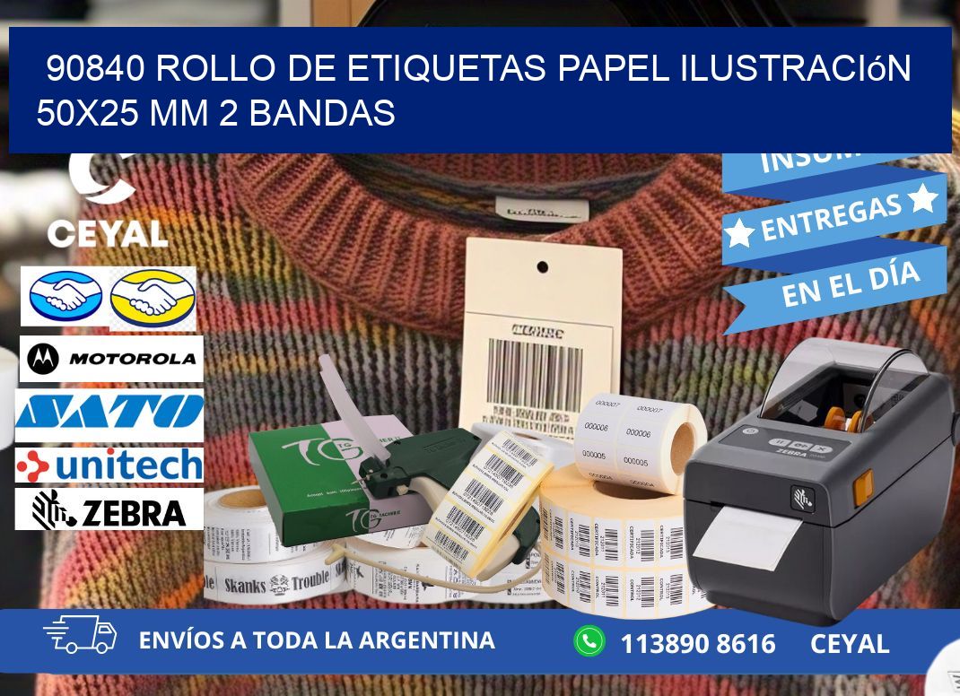 90840 Rollo de Etiquetas Papel Ilustración 50x25 Mm 2 Bandas