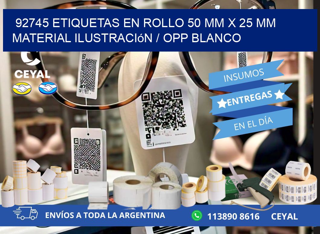 92745 Etiquetas en rollo 50 mm x 25 mm material Ilustración / OPP Blanco
