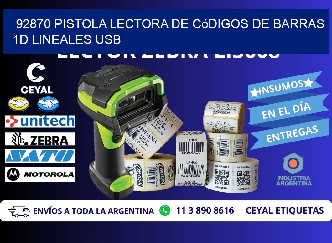 92870 Pistola Lectora De Códigos De Barras 1d Lineales Usb