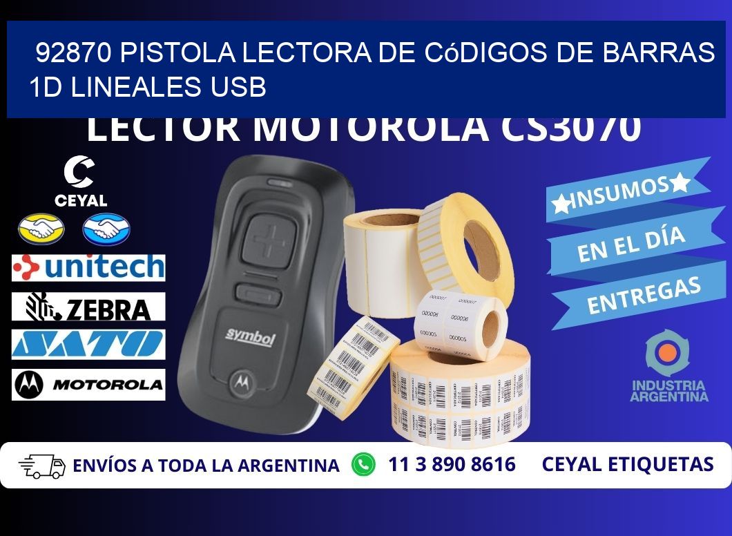 92870 Pistola Lectora De Códigos De Barras 1d Lineales Usb