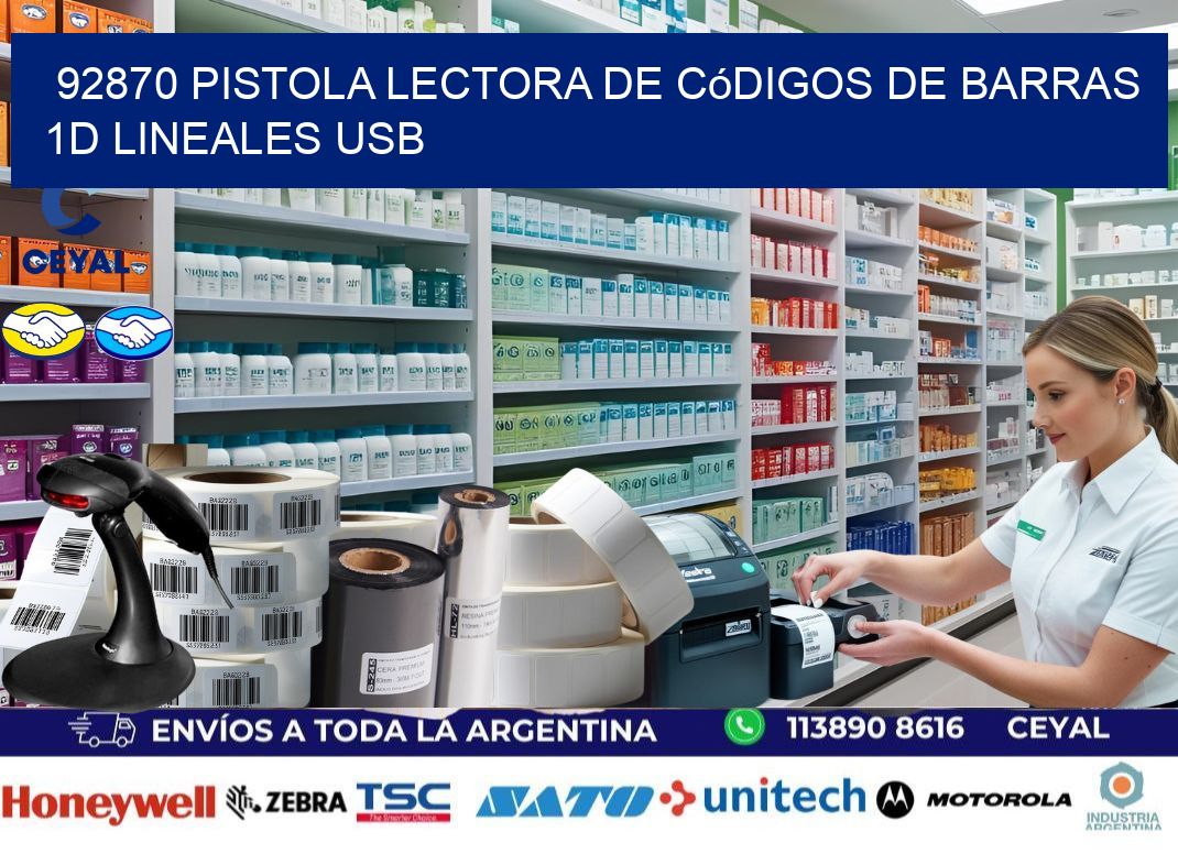 92870 Pistola Lectora De Códigos De Barras 1d Lineales Usb