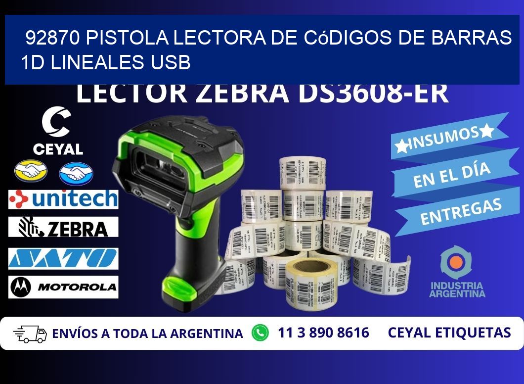 92870 Pistola Lectora De Códigos De Barras 1d Lineales Usb