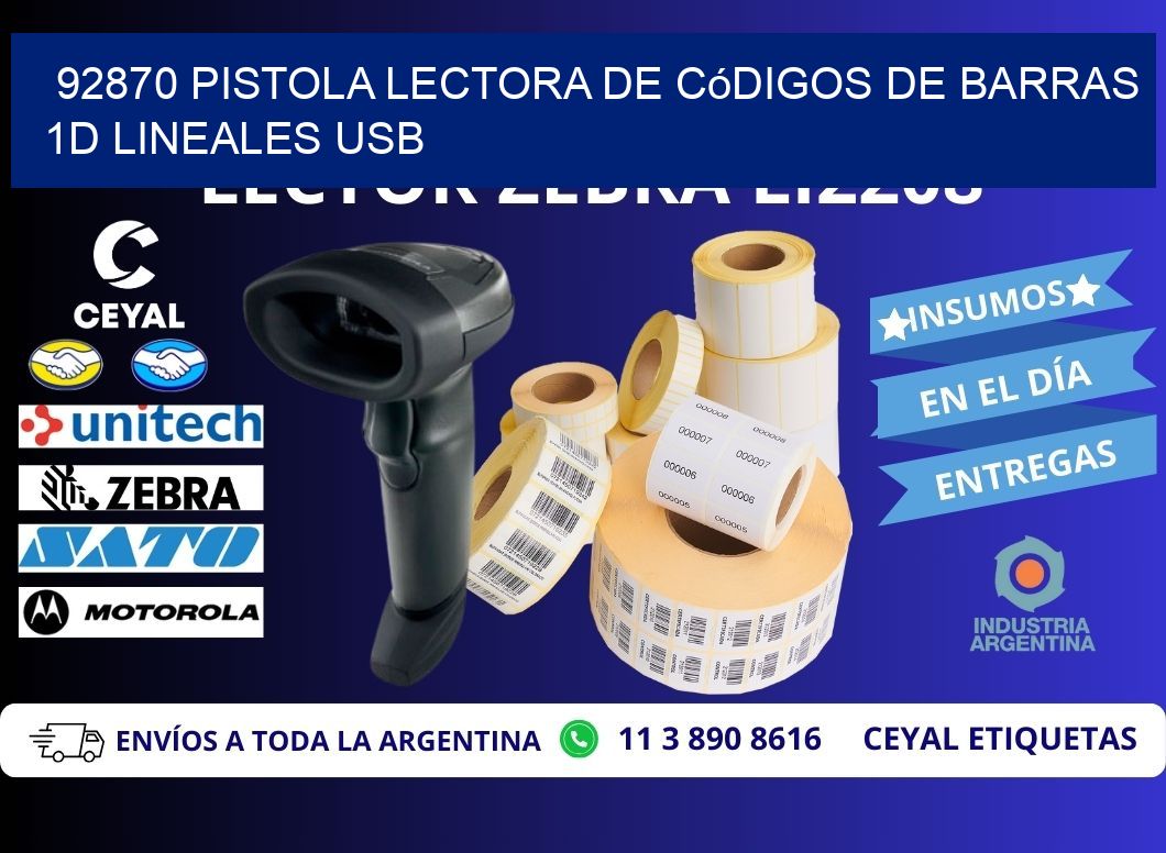 92870 Pistola Lectora De Códigos De Barras 1d Lineales Usb