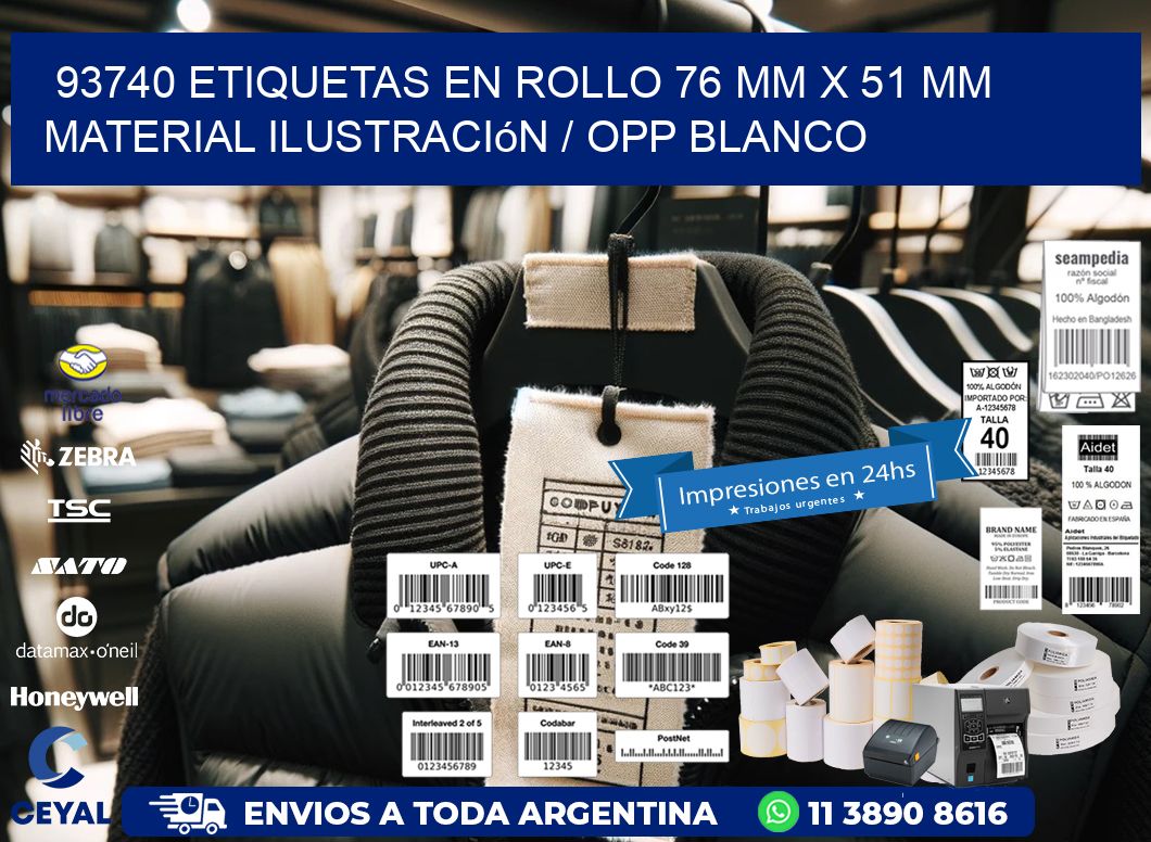 93740 Etiquetas en rollo 76 mm x 51 mm material Ilustración / OPP Blanco