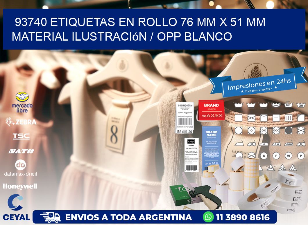 93740 Etiquetas en rollo 76 mm x 51 mm material Ilustración / OPP Blanco
