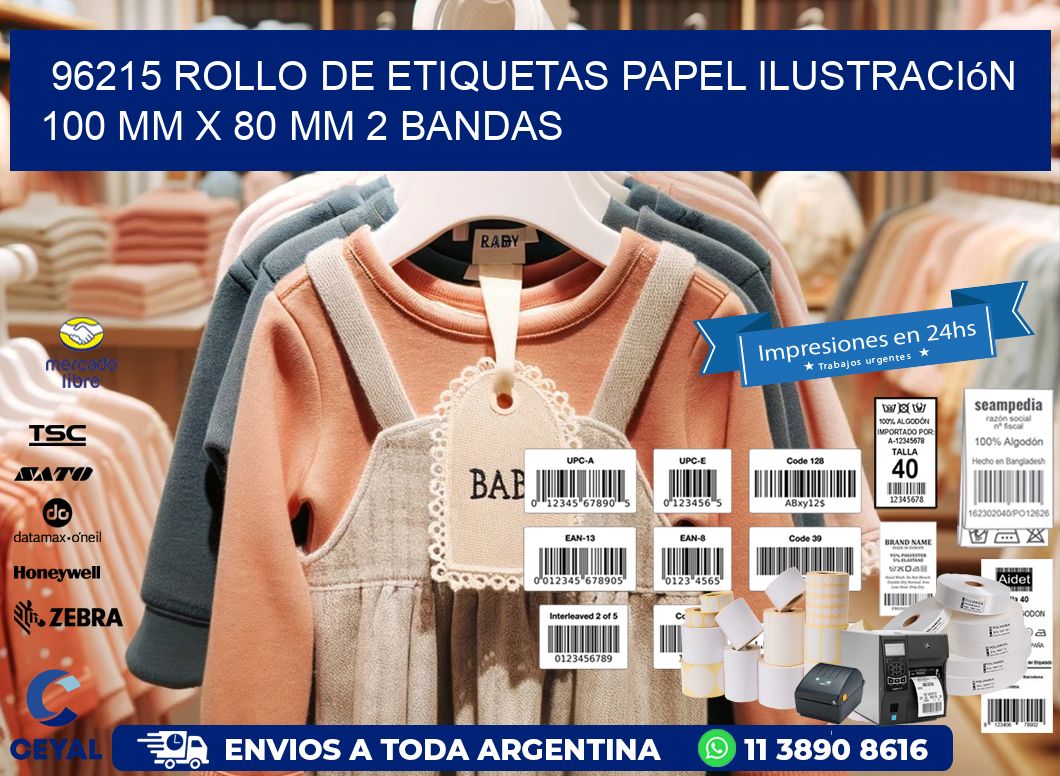 96215 Rollo de Etiquetas Papel Ilustración 100 mm x 80 mm 2 Bandas