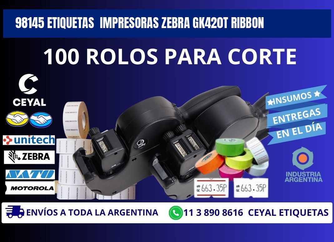 98145 Etiquetas impresoras zebra gk420t ribbon
