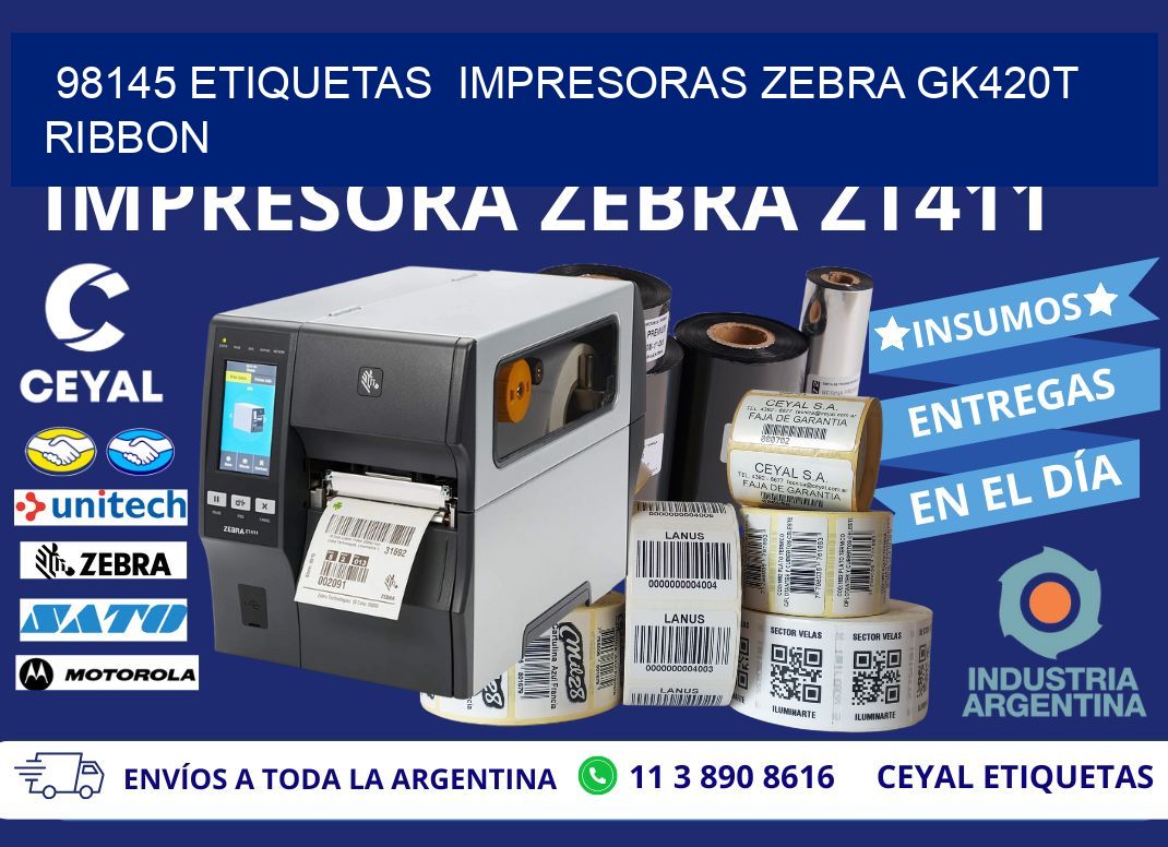 98145 Etiquetas impresoras zebra gk420t ribbon
