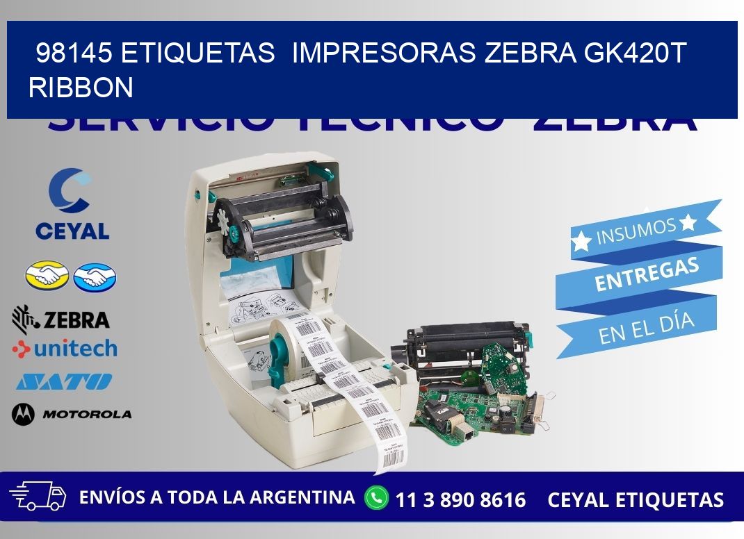 98145 Etiquetas impresoras zebra gk420t ribbon