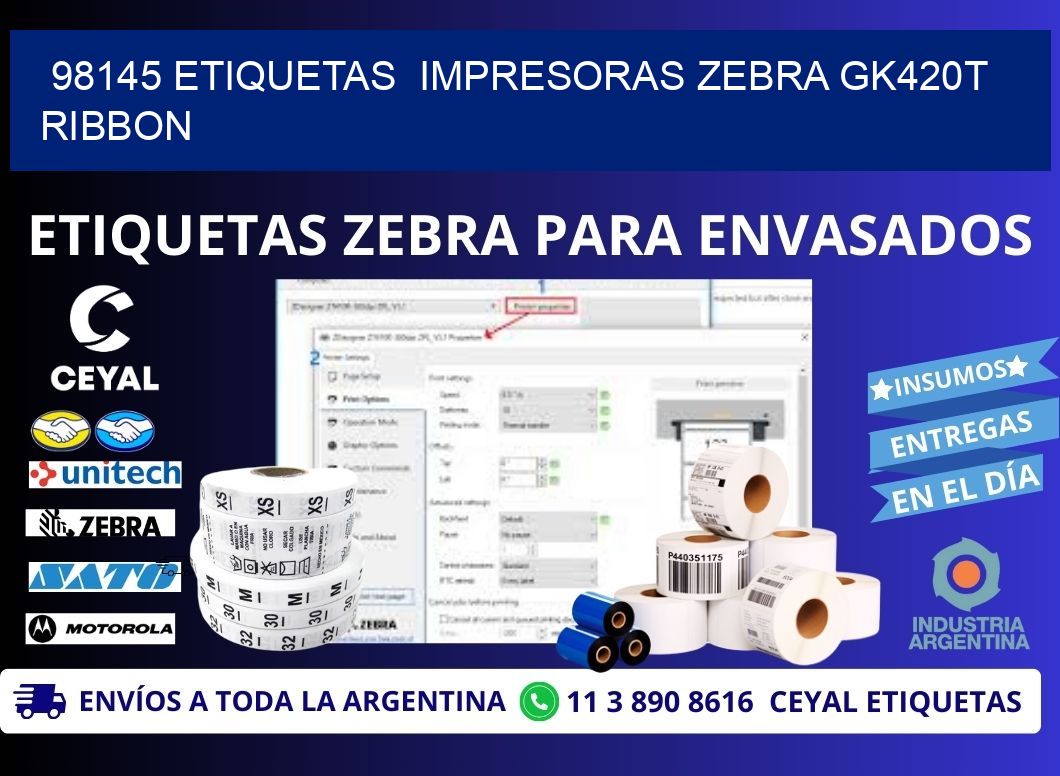 98145 Etiquetas impresoras zebra gk420t ribbon