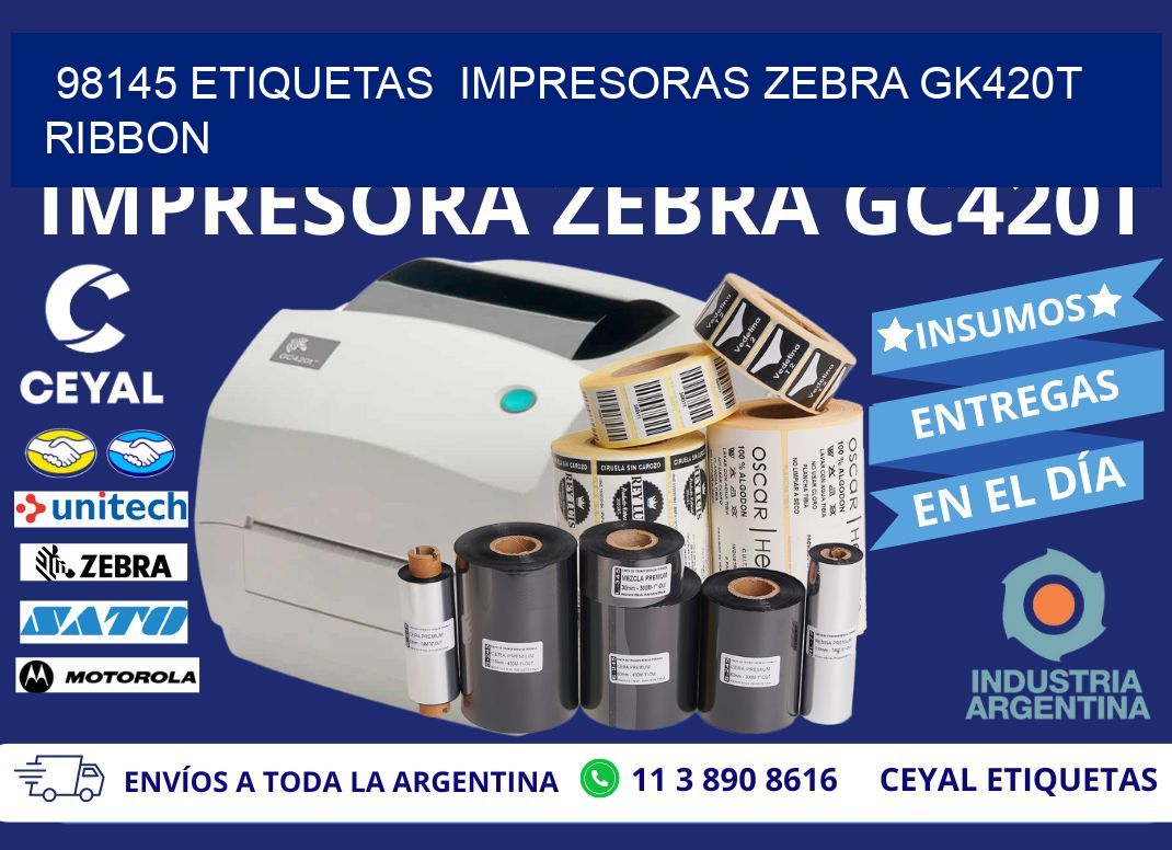 98145 Etiquetas  impresoras zebra gk420t ribbon