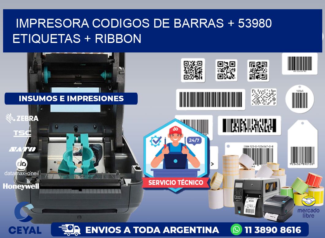 impresora codigos de barras + 53980 etiquetas + ribbon