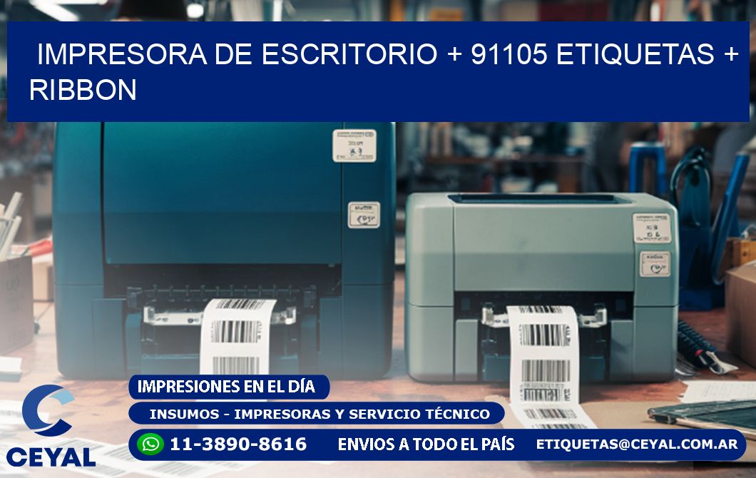 impresora de escritorio + 91105 etiquetas + ribbon