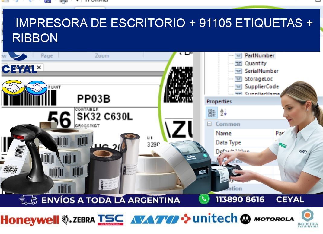 impresora de escritorio + 91105 etiquetas + ribbon