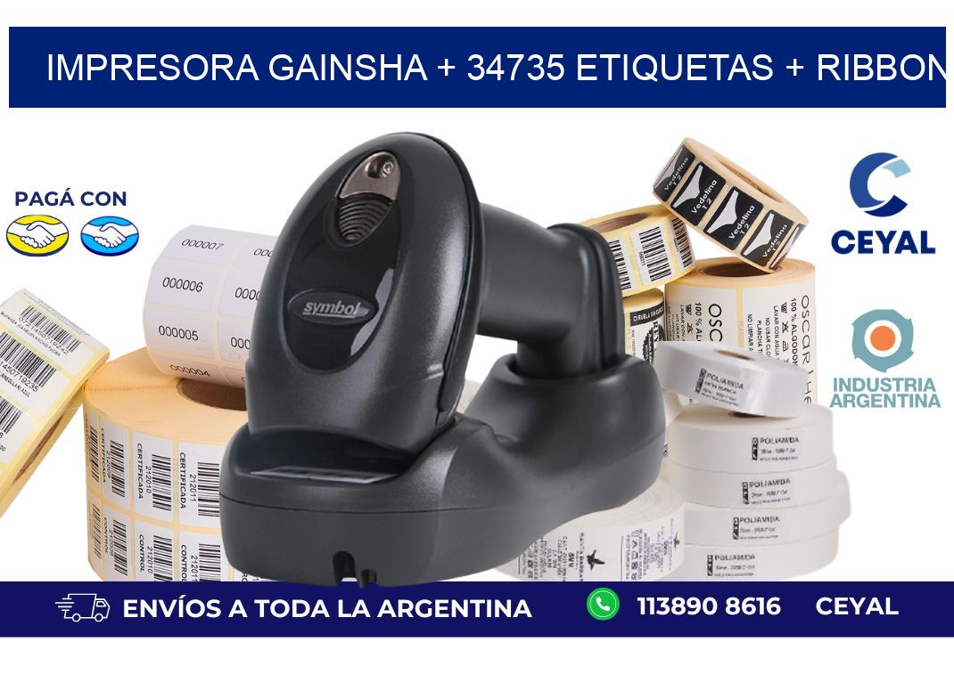 impresora gainsha + 34735 etiquetas + ribbon