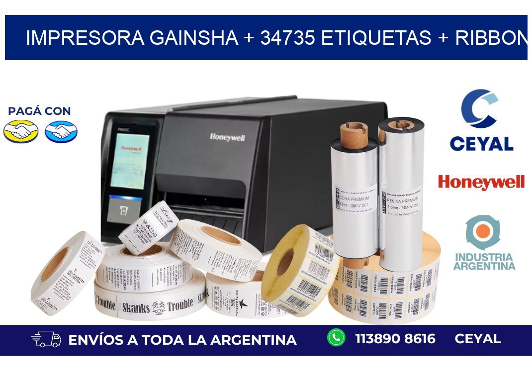 impresora gainsha + 34735 etiquetas + ribbon