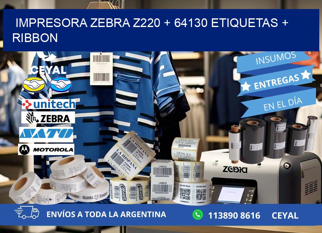 impresora zebra z220 + 64130 etiquetas + ribbon