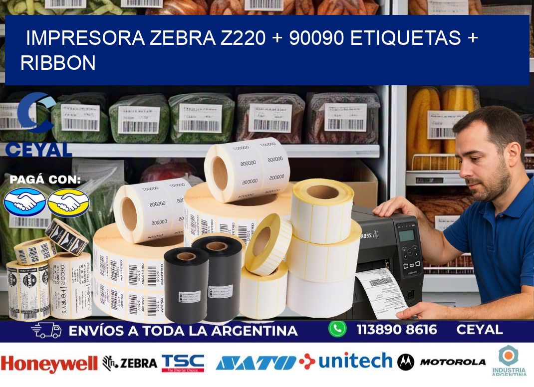 impresora zebra z220 + 90090 etiquetas + ribbon