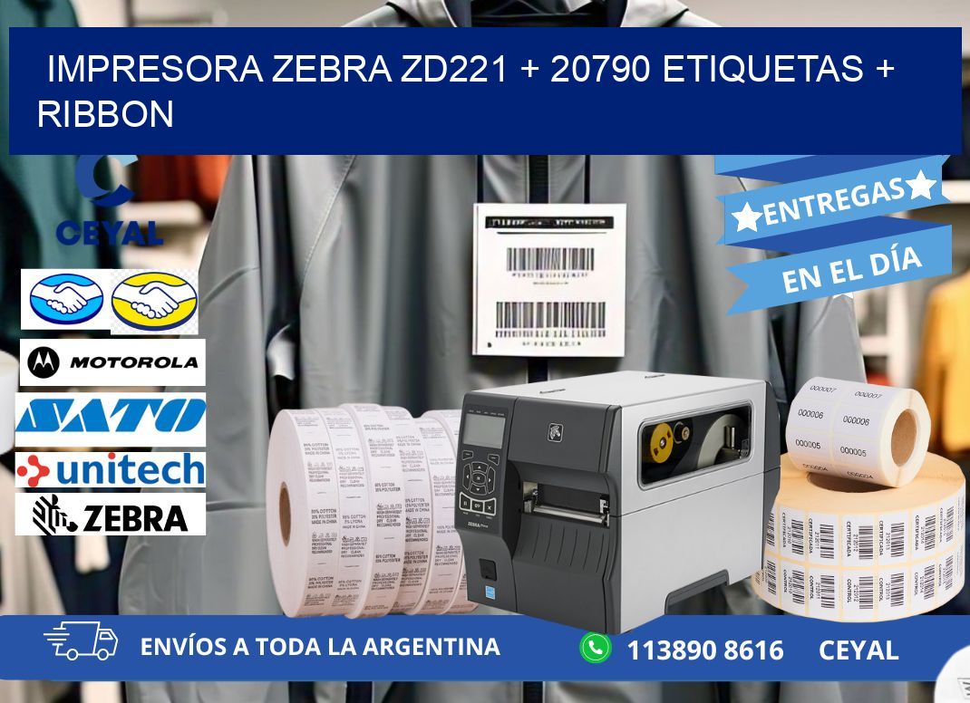 impresora zebra zd221 + 20790 etiquetas + ribbon