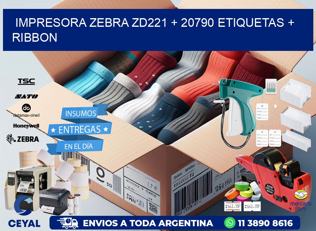 impresora zebra zd221 + 20790 etiquetas + ribbon