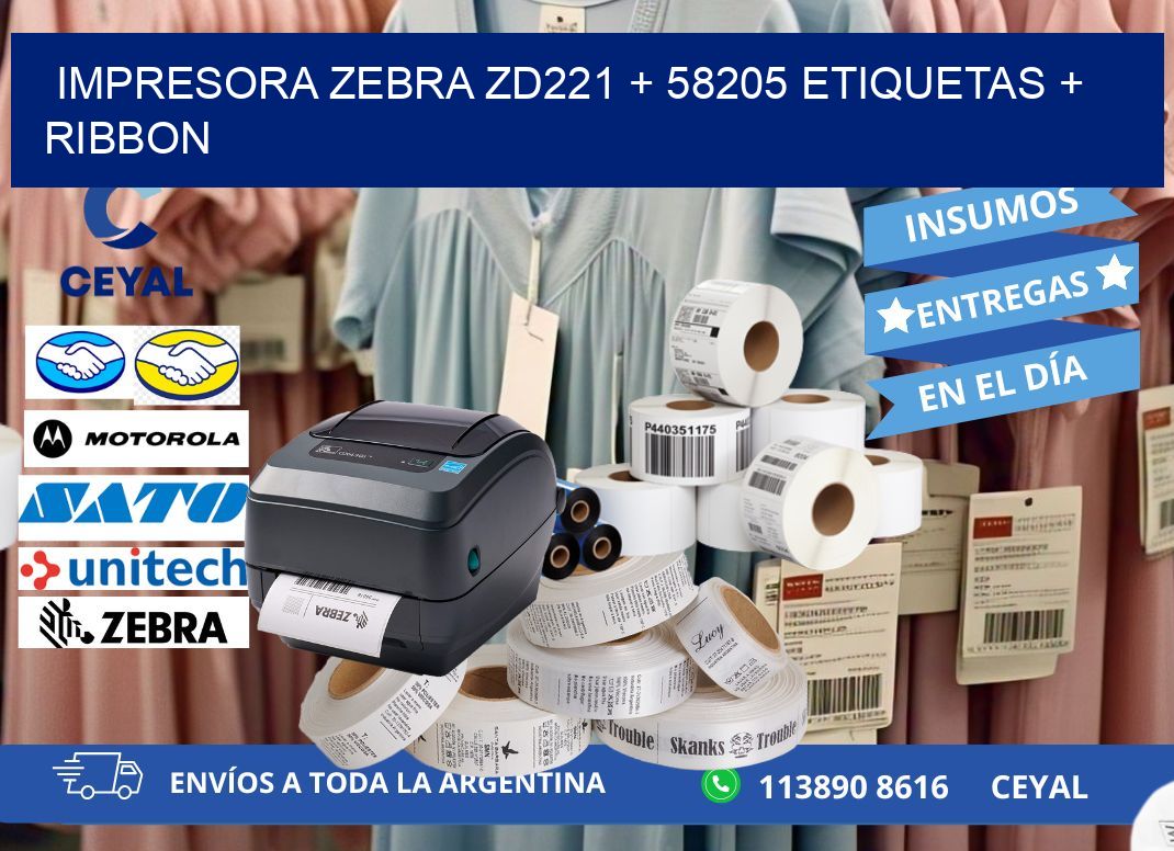 impresora zebra zd221 + 58205 etiquetas + ribbon