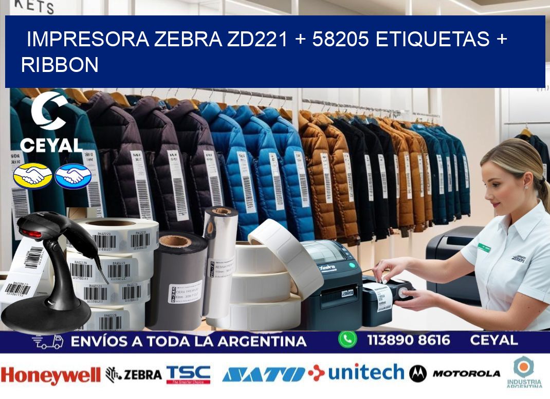 impresora zebra zd221 + 58205 etiquetas + ribbon