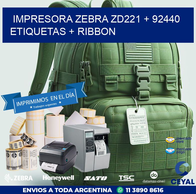 impresora zebra zd221 + 92440 etiquetas + ribbon
