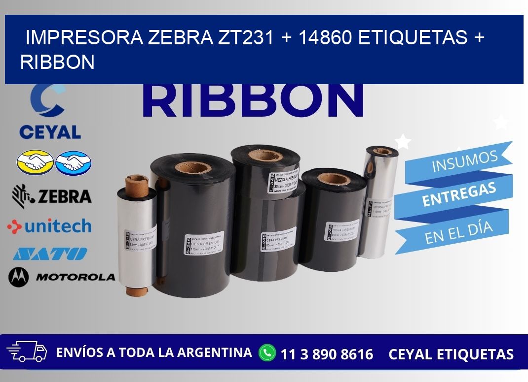 impresora zebra zt231 + 14860 etiquetas + ribbon