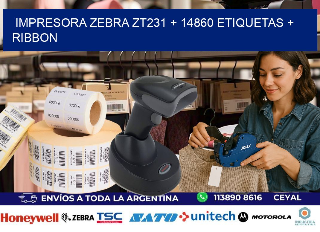 impresora zebra zt231 + 14860 etiquetas + ribbon