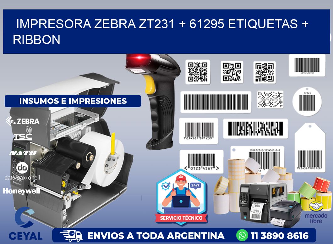 impresora zebra zt231 + 61295 etiquetas + ribbon
