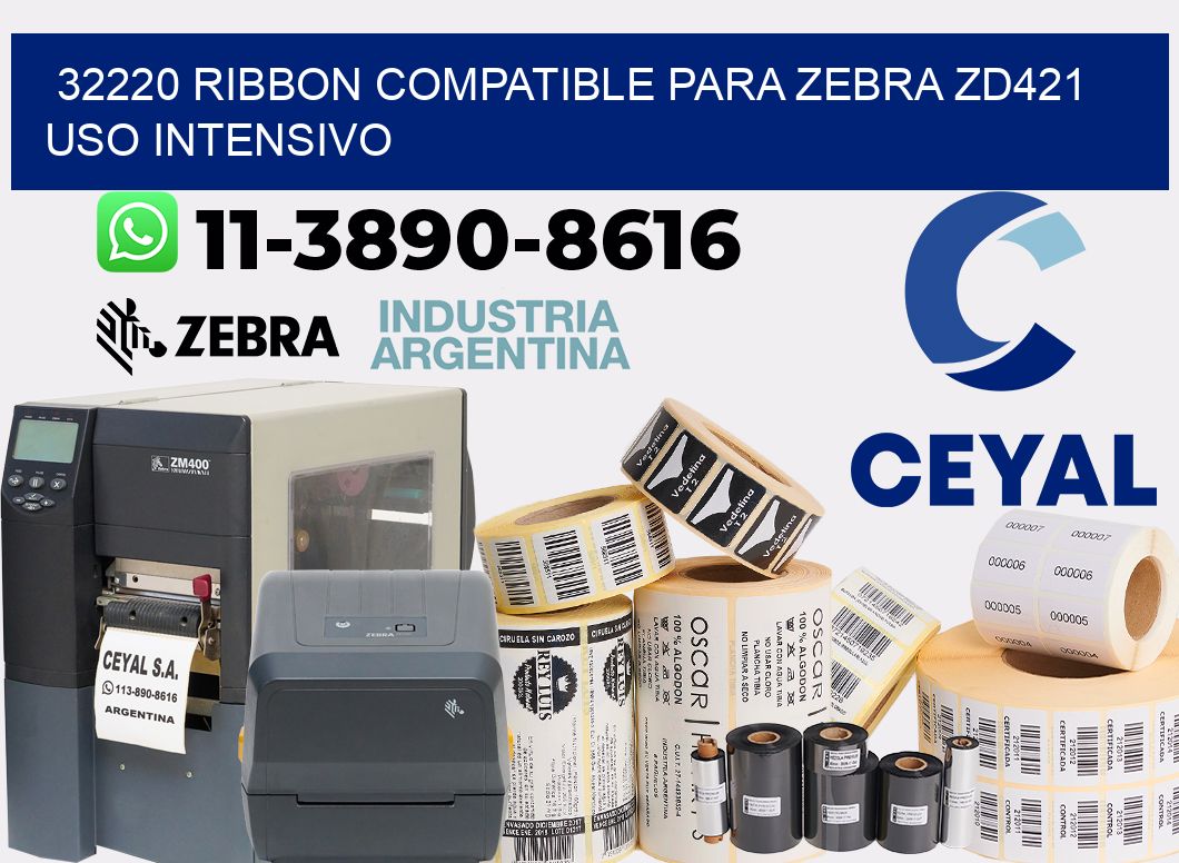 32220 ribbon compatible para zebra zd421 uso intensivo