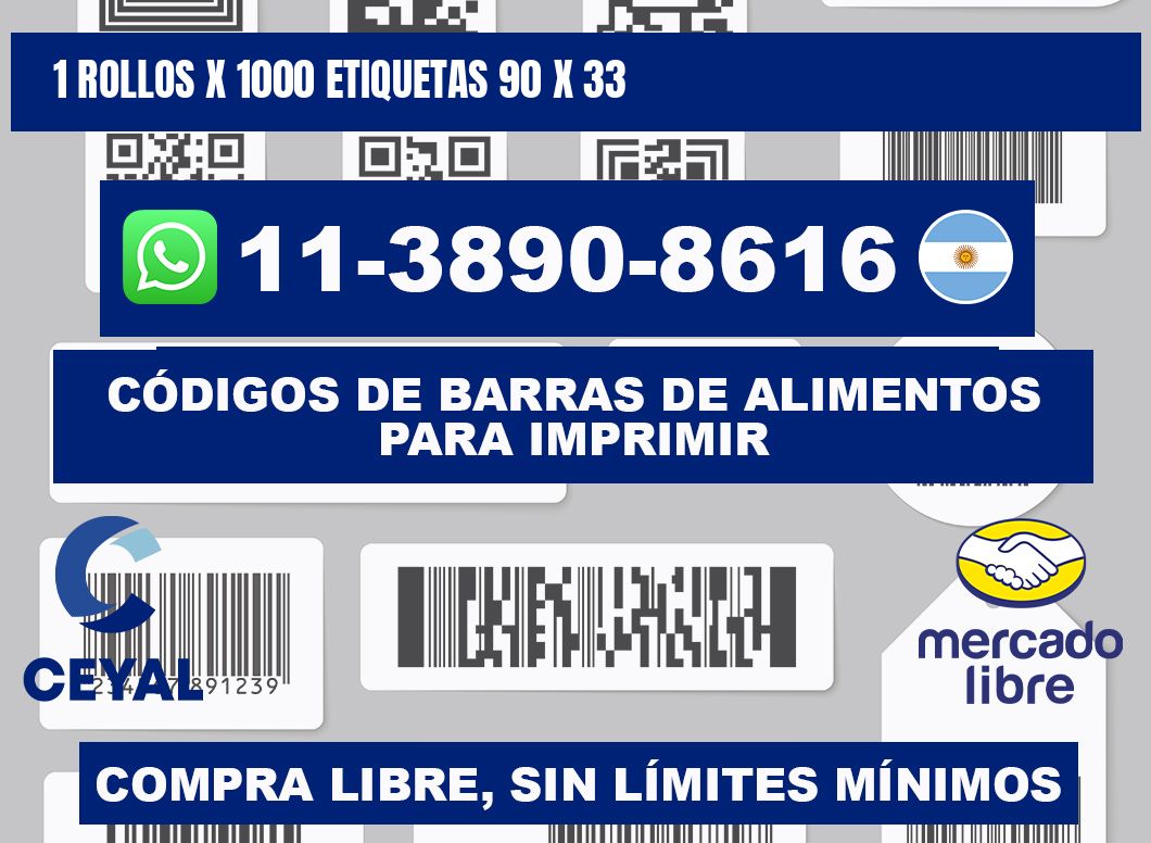 1 rollos x 1000 etiquetas 90 x 33