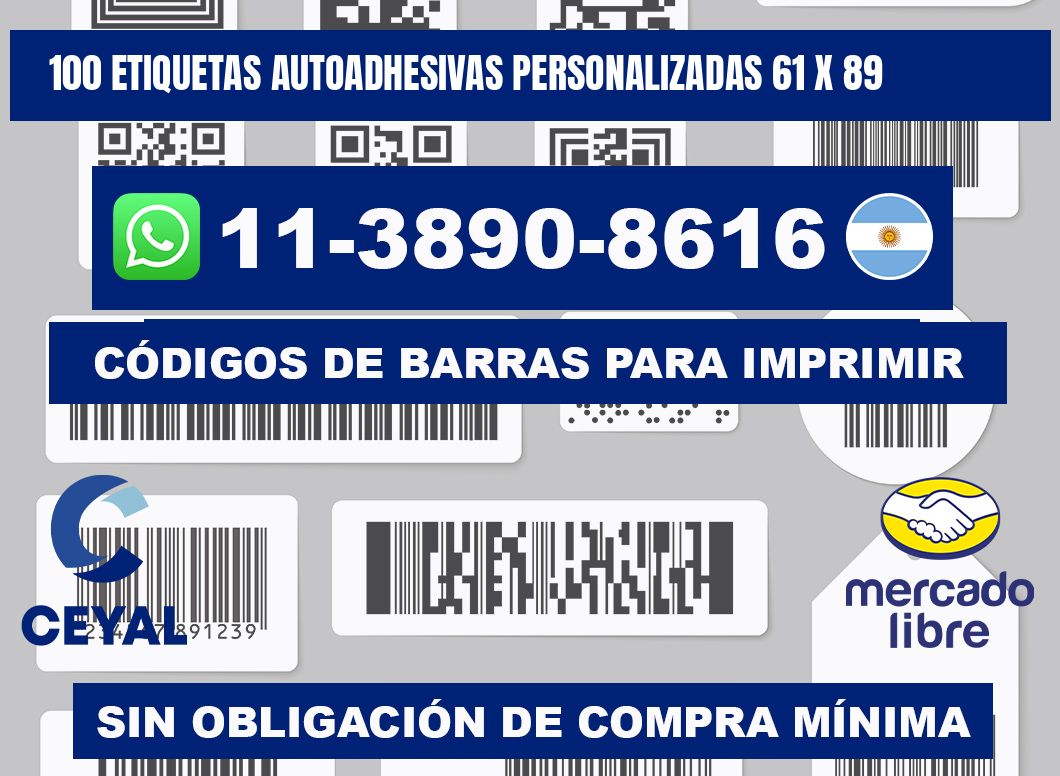 100 Etiquetas autoadhesivas personalizadas 61 x 89