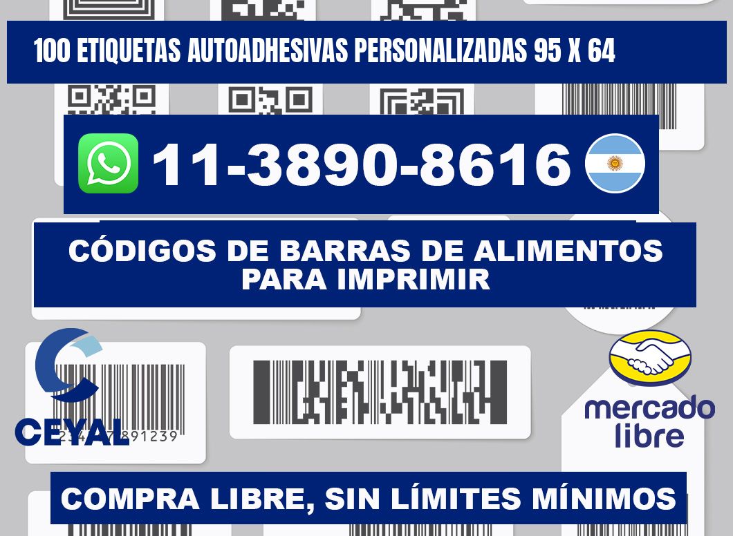 100 Etiquetas autoadhesivas personalizadas 95 x 64