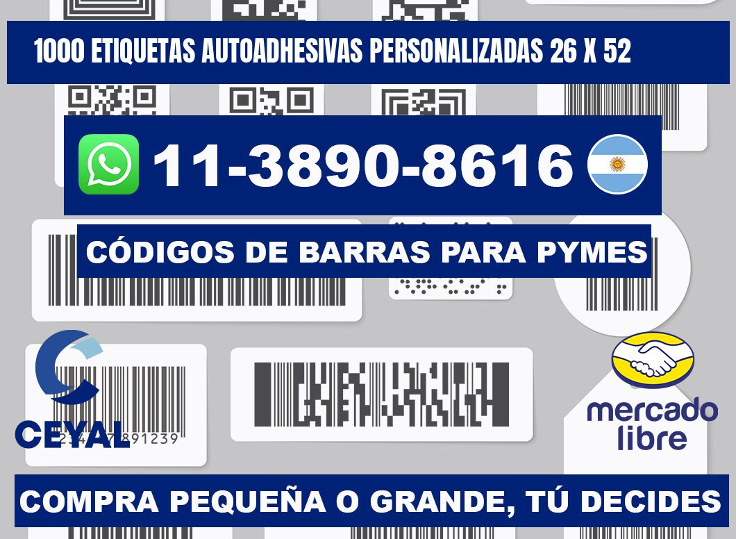 1000 Etiquetas autoadhesivas personalizadas 26 x 52