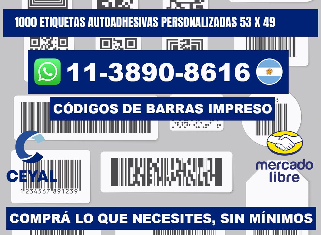1000 Etiquetas autoadhesivas personalizadas 53 x 49
