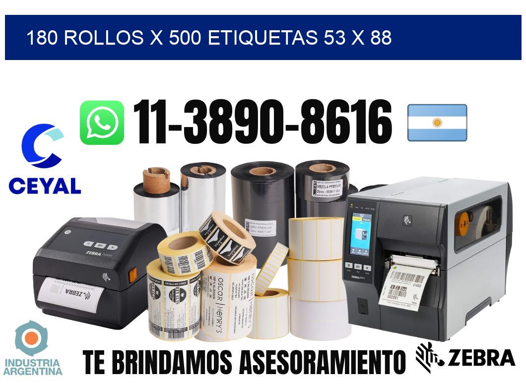 180 rollos x 500 etiquetas 53 x 88