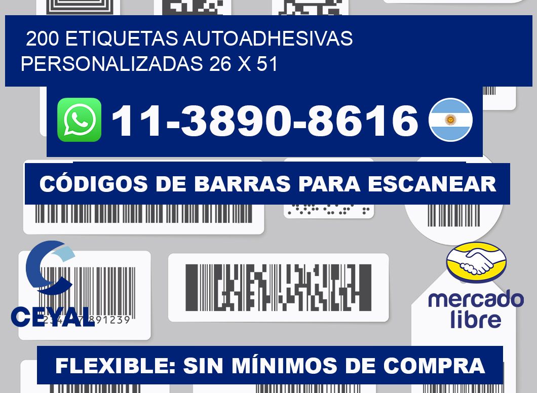 200 Etiquetas autoadhesivas personalizadas 26 x 51