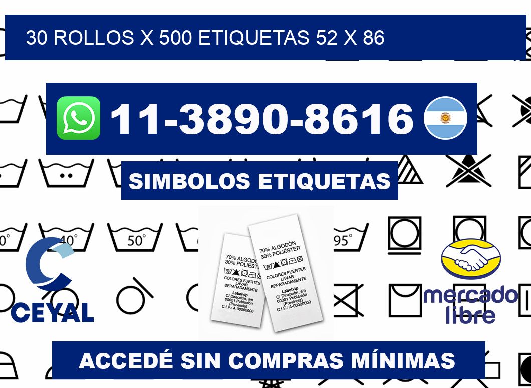 30 rollos x 500 etiquetas 52 x 86