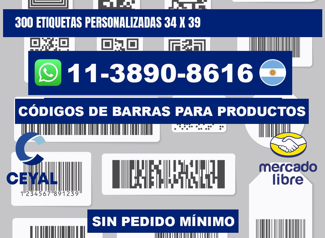 300 ETIQUETAS PERSONALIZADAS 34 x 39