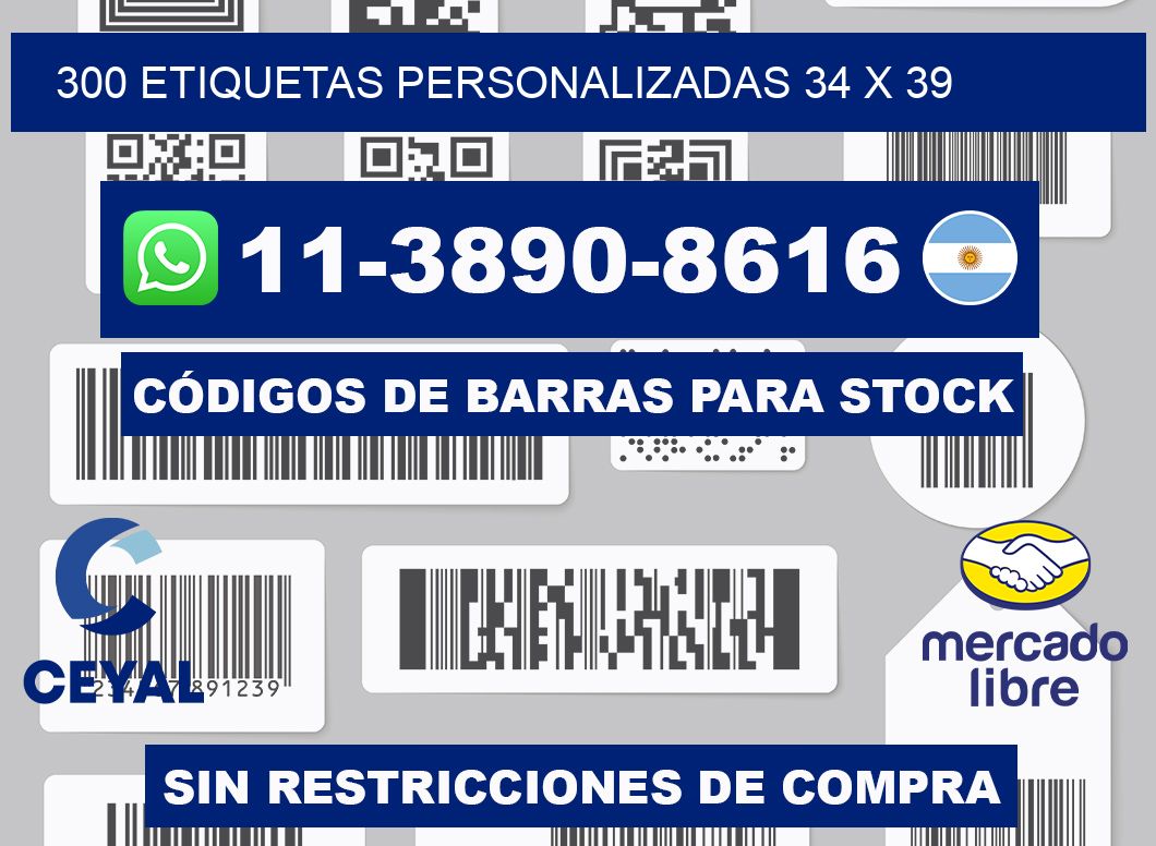 300 ETIQUETAS PERSONALIZADAS 34 x 39