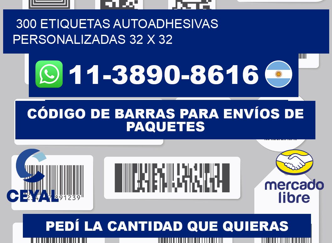 300 Etiquetas autoadhesivas personalizadas 32 x 32