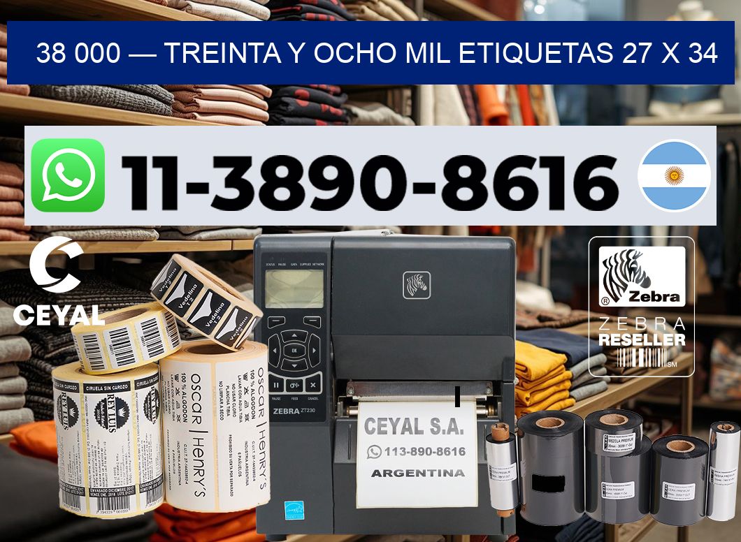 38 000 — treinta y ocho mil etiquetas 27 x 34