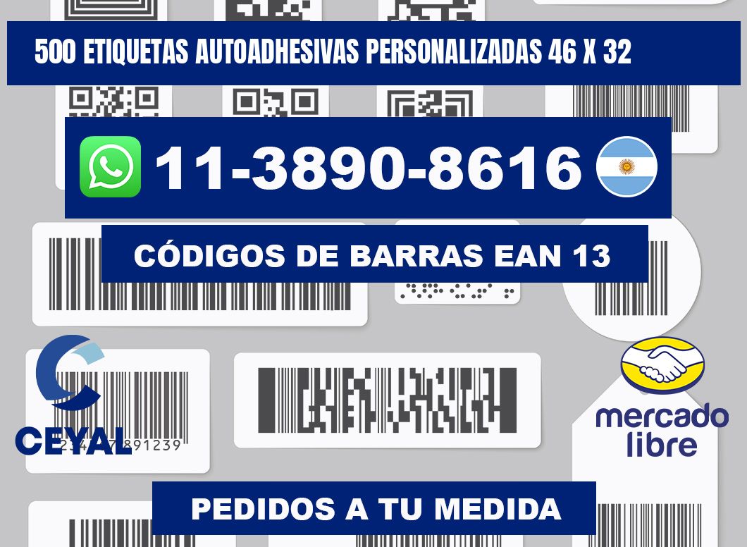 500 Etiquetas autoadhesivas personalizadas 46 x 32