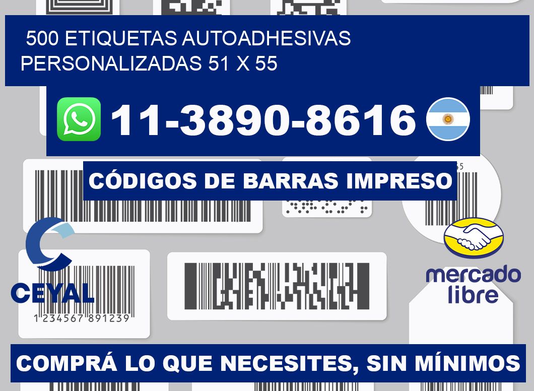 500 Etiquetas autoadhesivas personalizadas 51 x 55