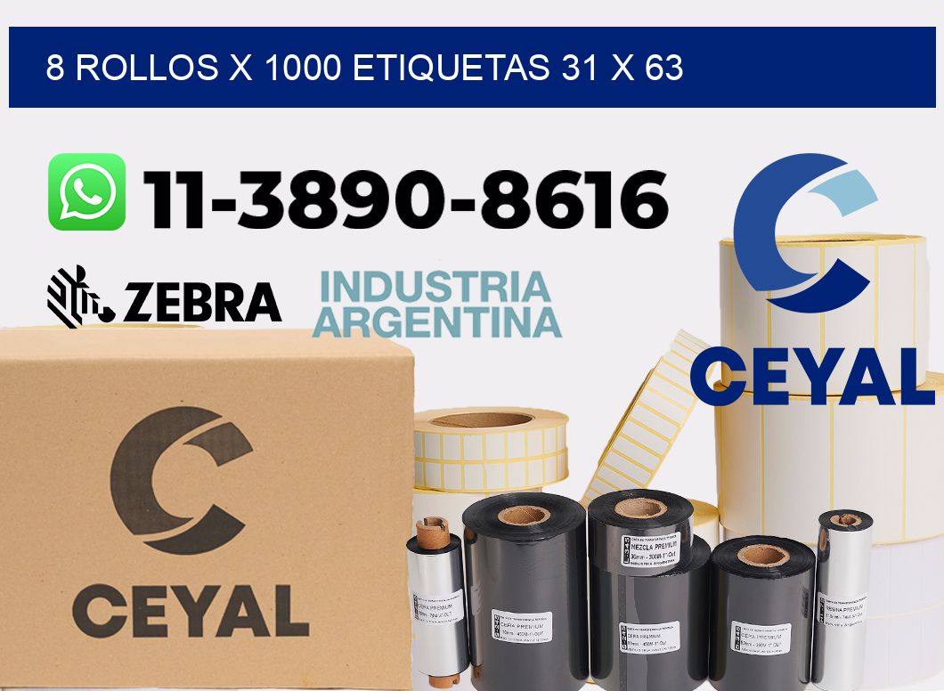 8 rollos x 1000 etiquetas 31 x 63