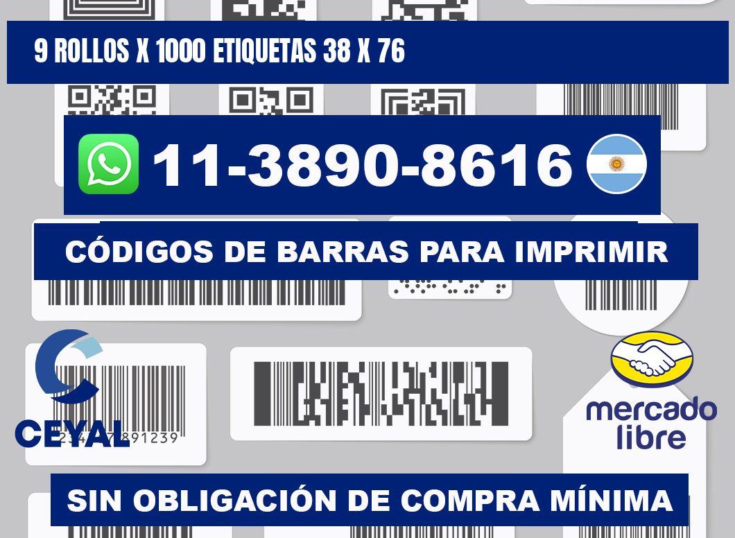 9 rollos x 1000 etiquetas 38 x 76