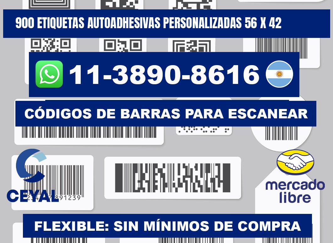 900 Etiquetas autoadhesivas personalizadas 56 x 42