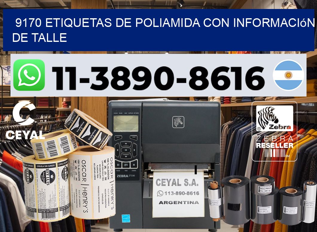 9170 Etiquetas de poliamida con información de talle