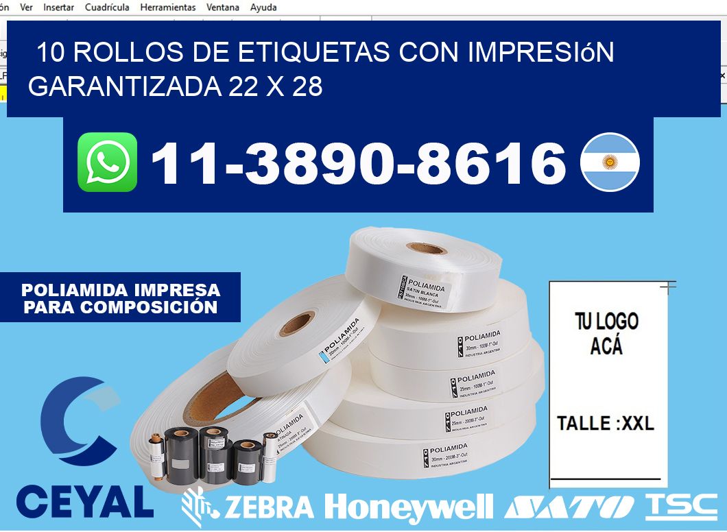 10 rollos de etiquetas con impresión garantizada 22 x 28